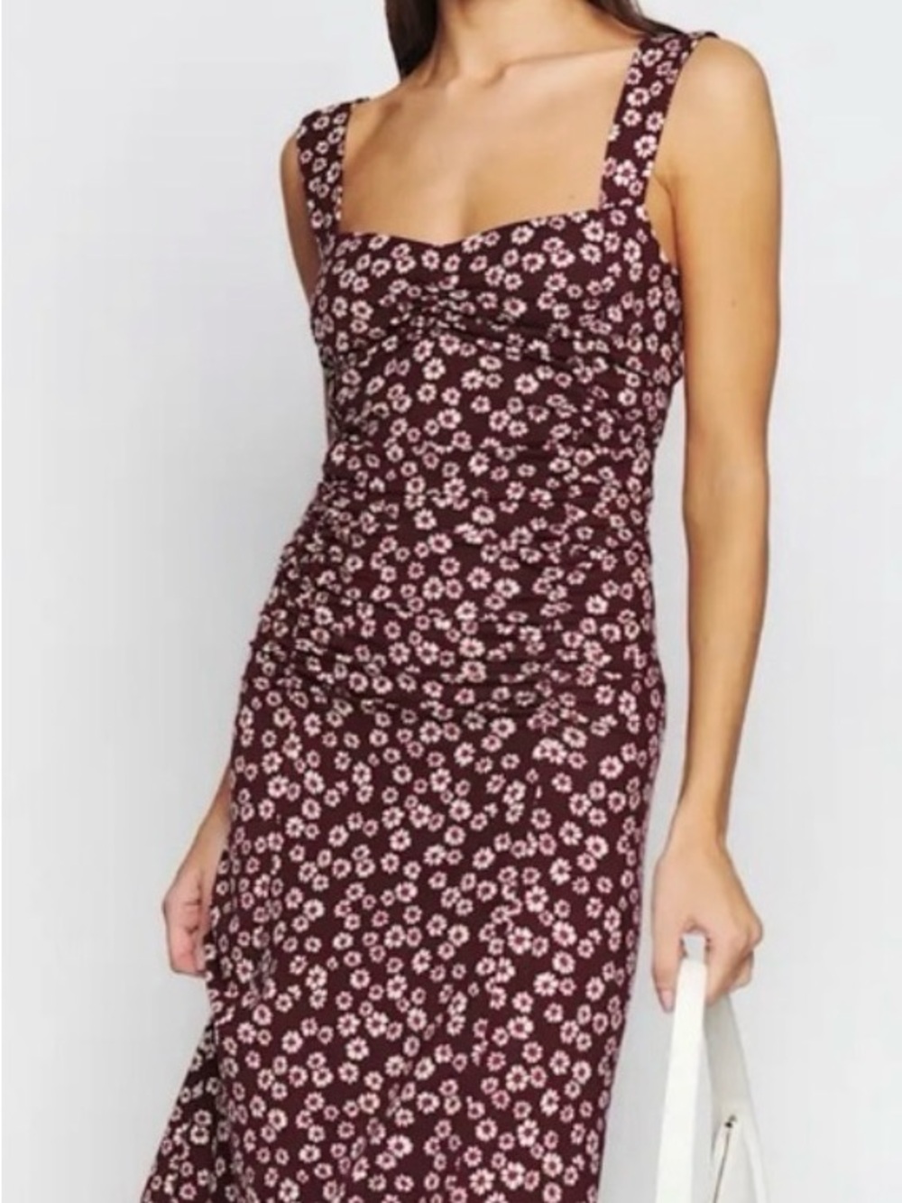 Reformation Suvi knit Midi Dress in Burgundy floral print